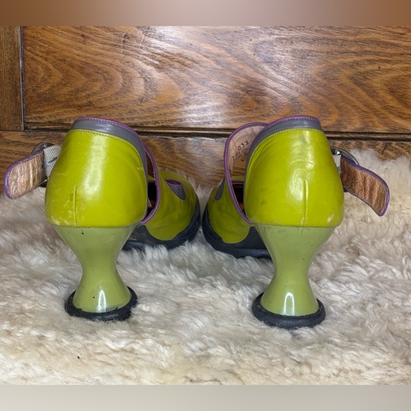 John Fluevog Mini Elif Size 9.5 Mary Jane Heels Olive/Gray/Purple DISCONTINUED - Picture 4 of 14